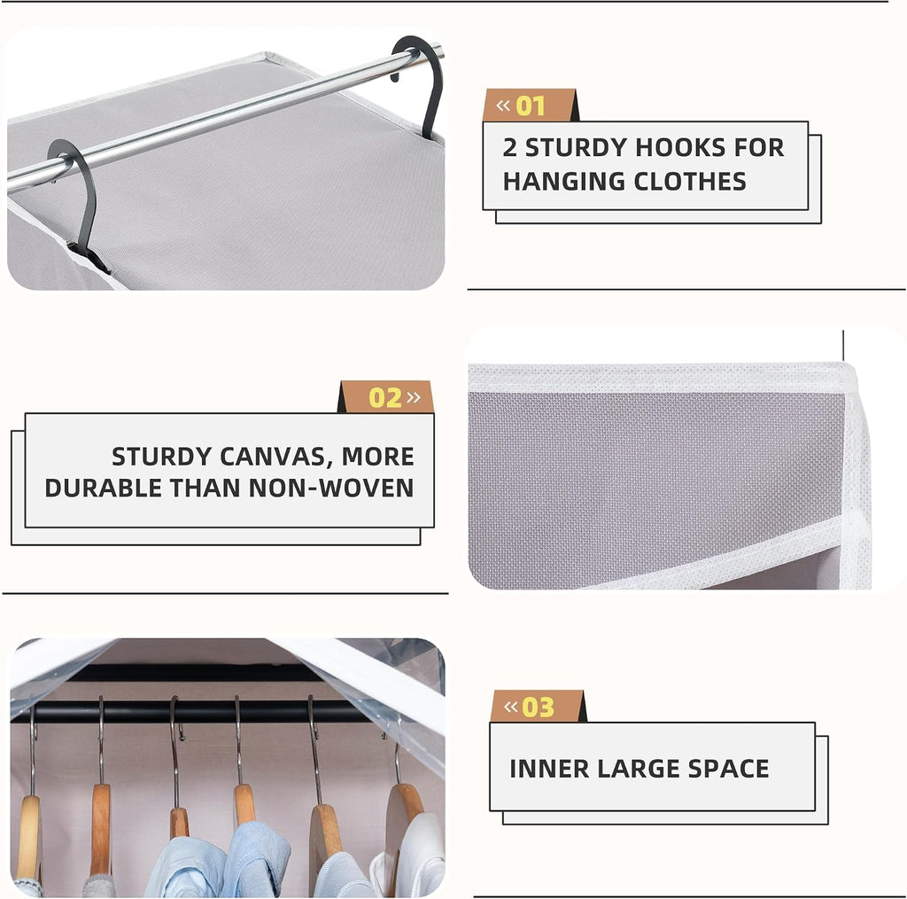STORAGE MANIAC 2-Pack Hanging Garment Bag Zipper Cover with Sealed Clear Window, Long Garment Cover for Closet Storage Wardrobe Clothes Protector, Large Garment Storage Bag for Dresses,Suits, Grey