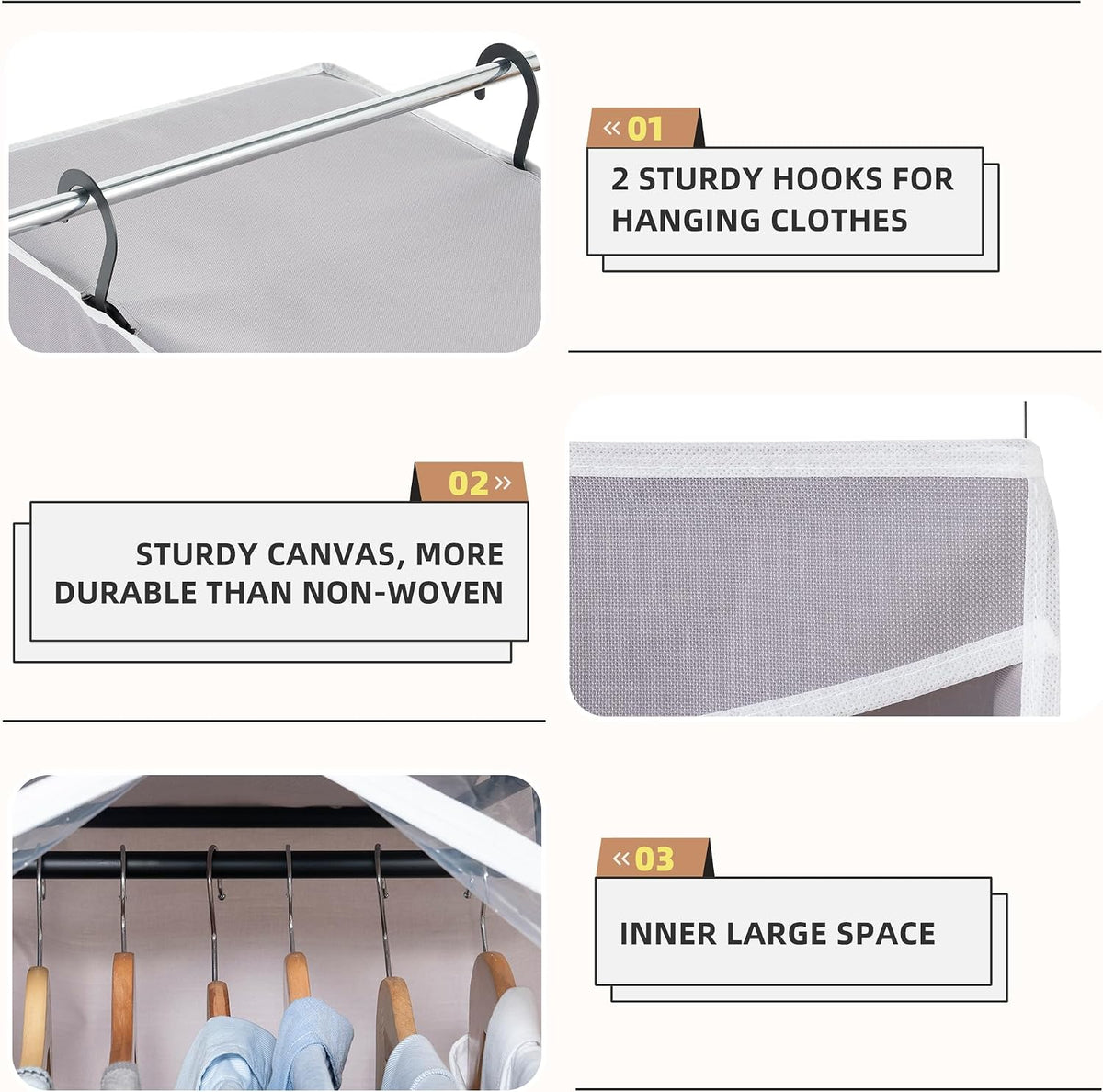 STORAGE MANIAC 2-Pack Hanging Garment Bag Zipper Cover with Sealed Clear Window, Long Garment Cover for Closet Storage Wardrobe Clothes Protector, Large Garment Storage Bag for Dresses,Suits, Grey