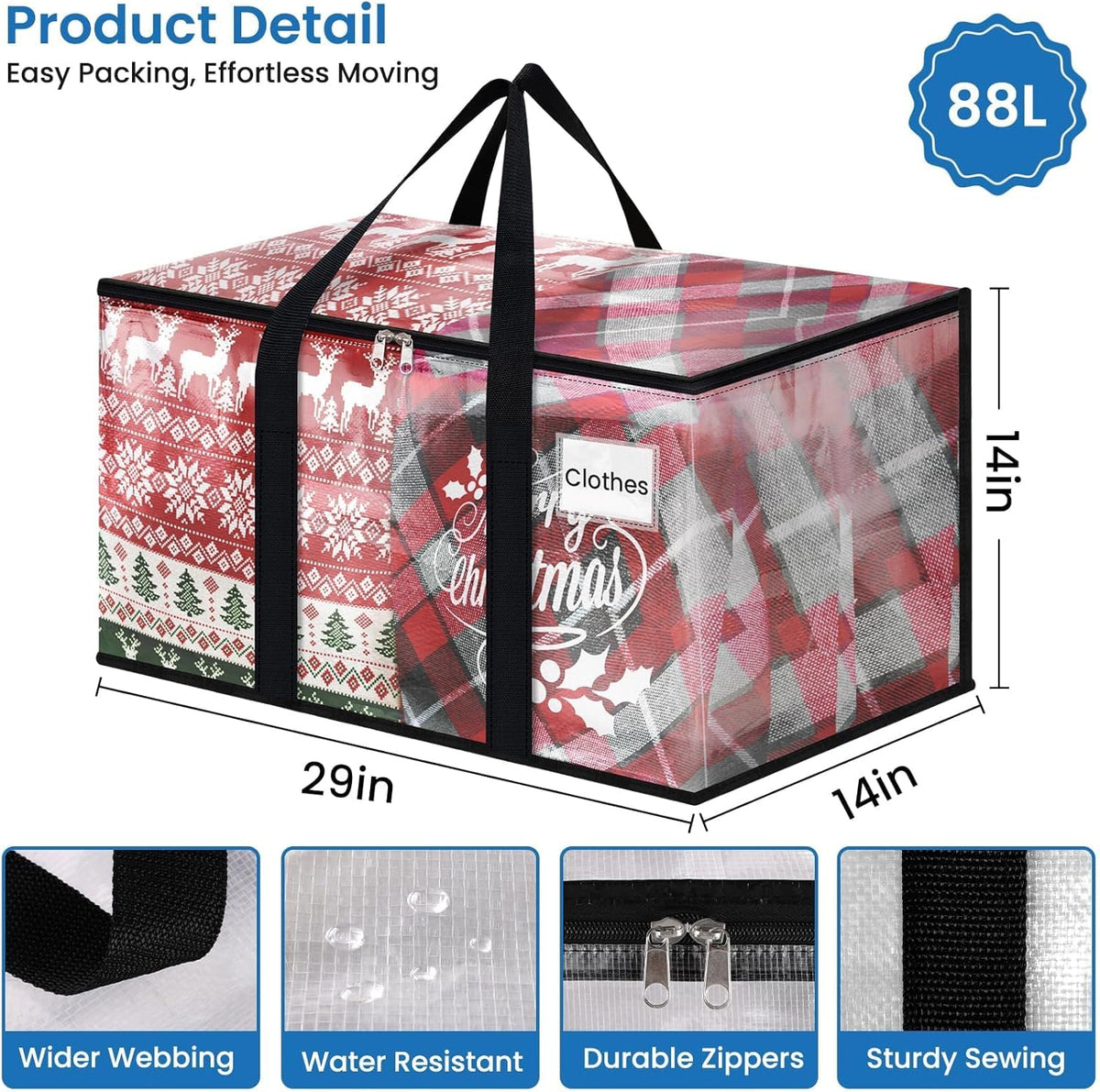 RoomHacks Moving Bags, Heavy Duty Large Storage Bags, 88L, 6 Pack, Clear