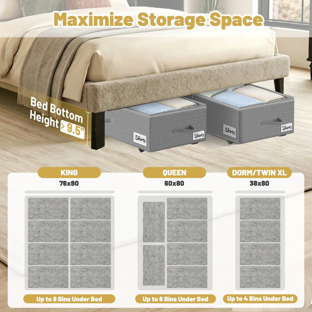 Under Bed Storage with Wheels, 2 Pack Underbed Storage Containers with Clear Lid & Label, XXL 75L Easy Assembly Rolling Under Bed Shoe Storage for Clothes, Shoes, Blankets, Gray(28.3 X 16.5 X 9.5 in)