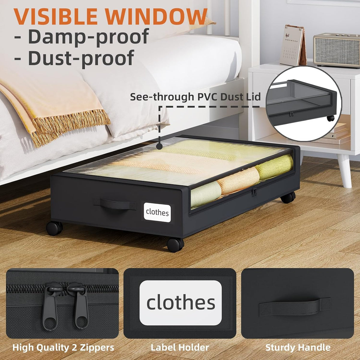 Somdot Under Bed Storage with Wheels, 2 Pack Under Bed Storage Containers