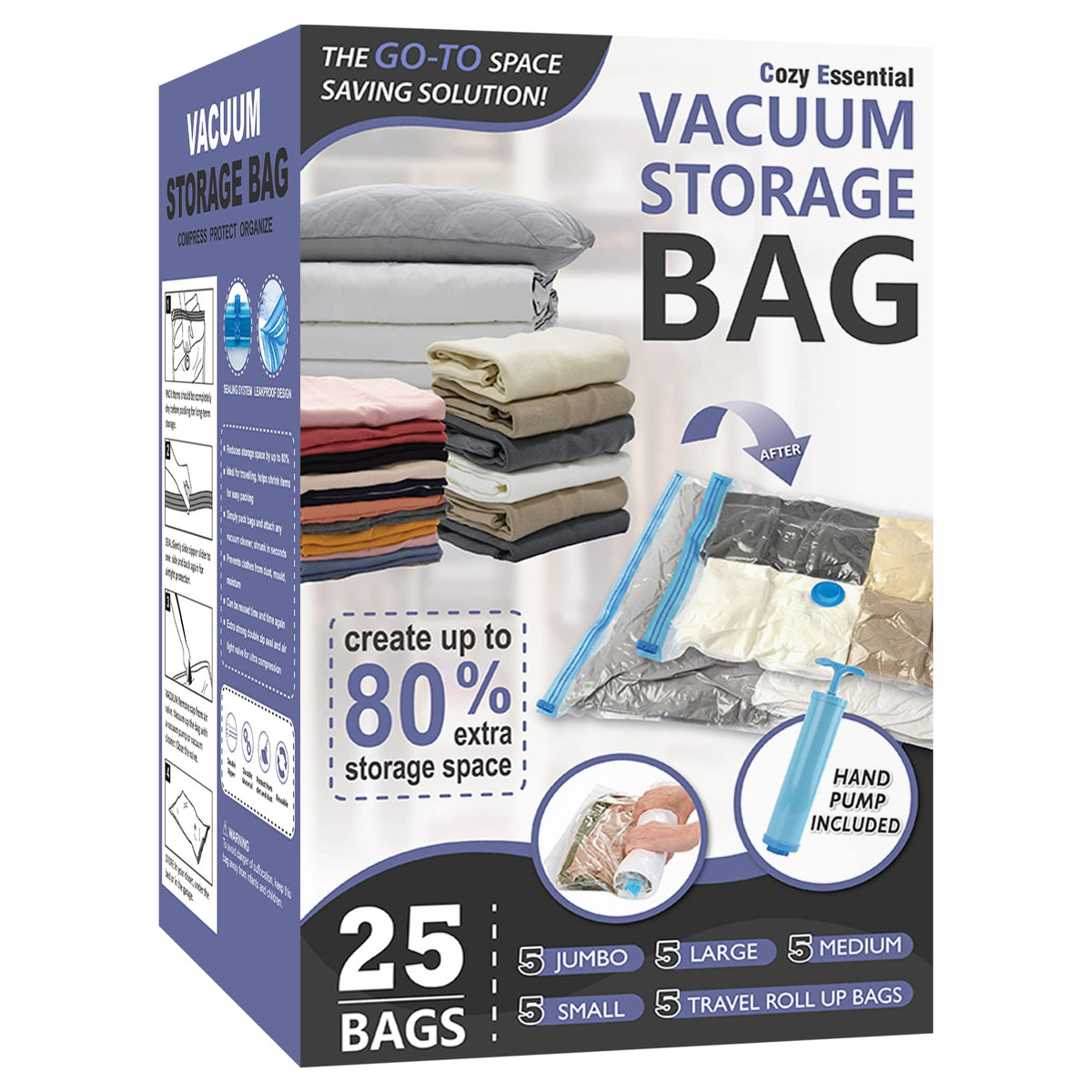 Vacuum Storage Bags with Hand Pump, Vacuum Seal Space Saver Bags,20 Combo