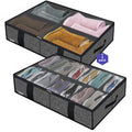 Onlyeasy Sturdy Under Bed Shoe Storage Organizer, Set of 2, Fit 12 to 24 Pairs, Underbed Shoes Closet Storage Solution with Clear Window, Breathable, L29.3 x W23.6 x H5.9, Linen-like Black, MXAUBSB2P