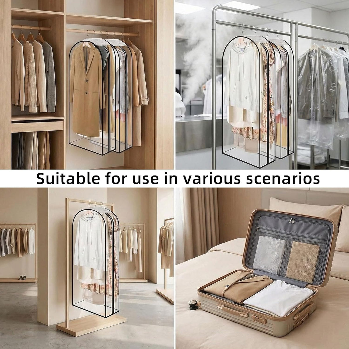 Clear Garment Bags for Hanging Clothes 3-piece set(43,50,60) inch