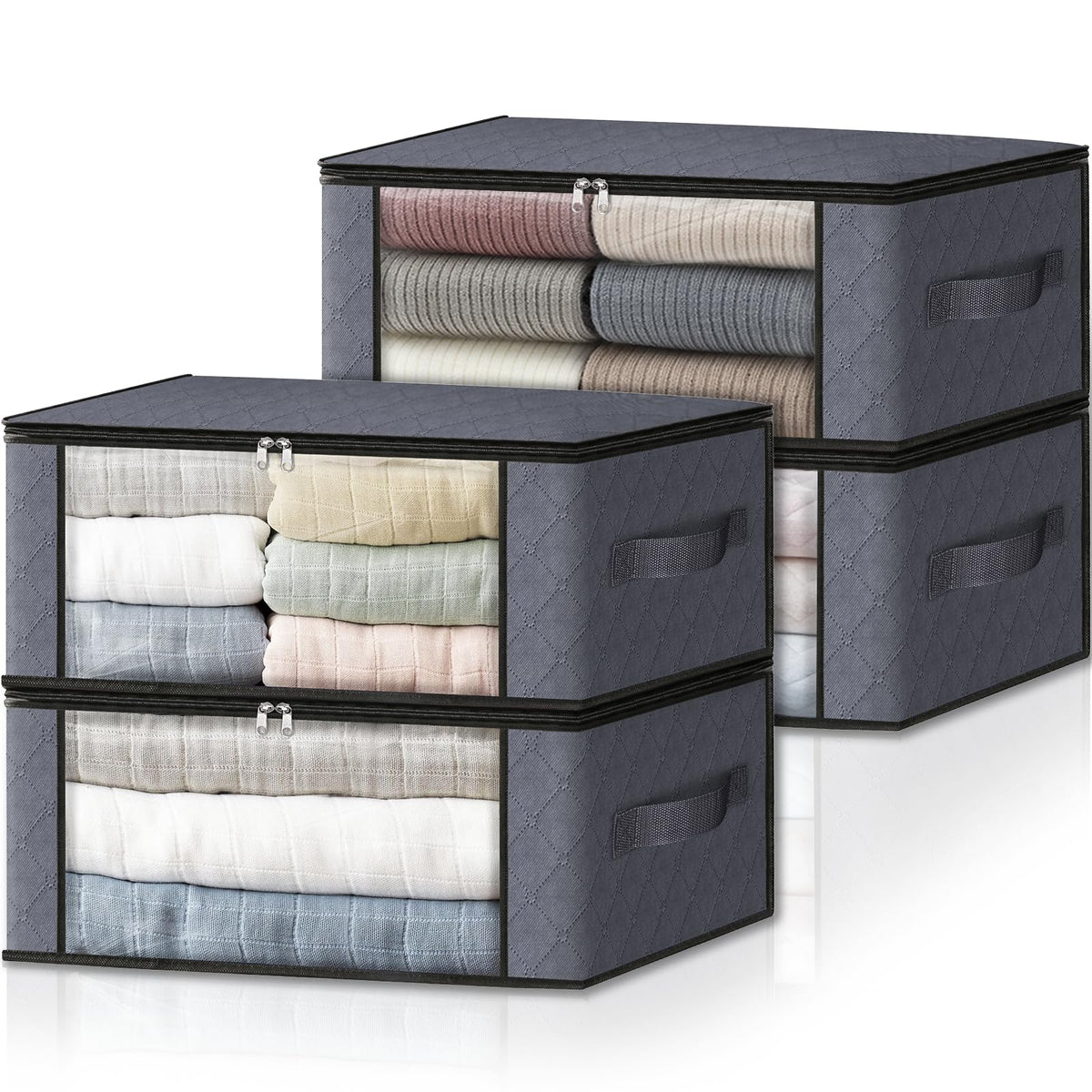 HomeHacks 3-Pack Clothes Organizer Storage Bags, 35L Storage Bins, Gray