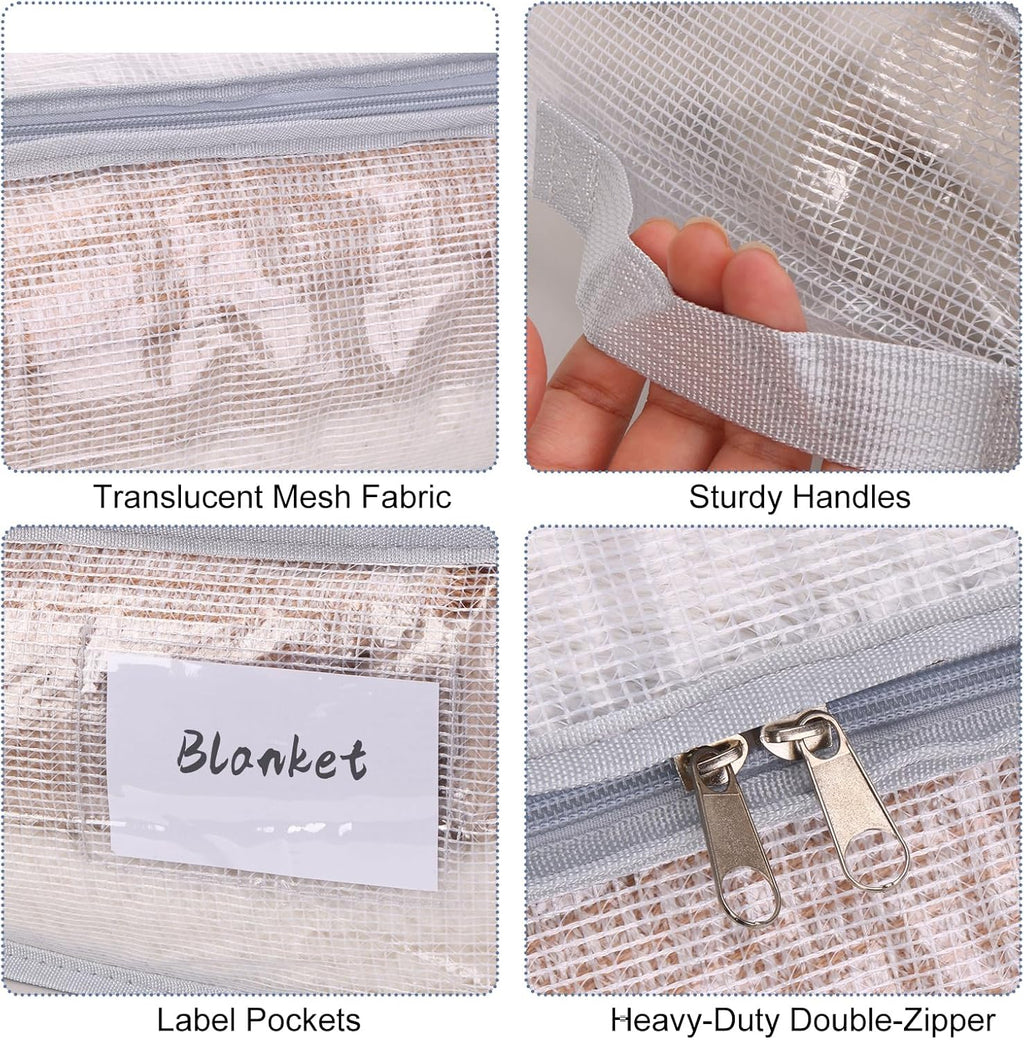 Under Bed Storage Containers 4 Pack 90L Mesh Clear for Blankets Clothes