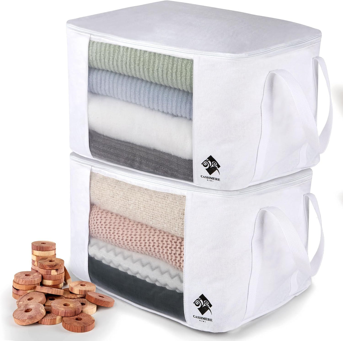 Cashmere Sweater Storage Bags | with Moth Protection Cedar | Breathable & Washable Cotton Bag | Suitable For Sweaters, Merino Wool, Scarves and more