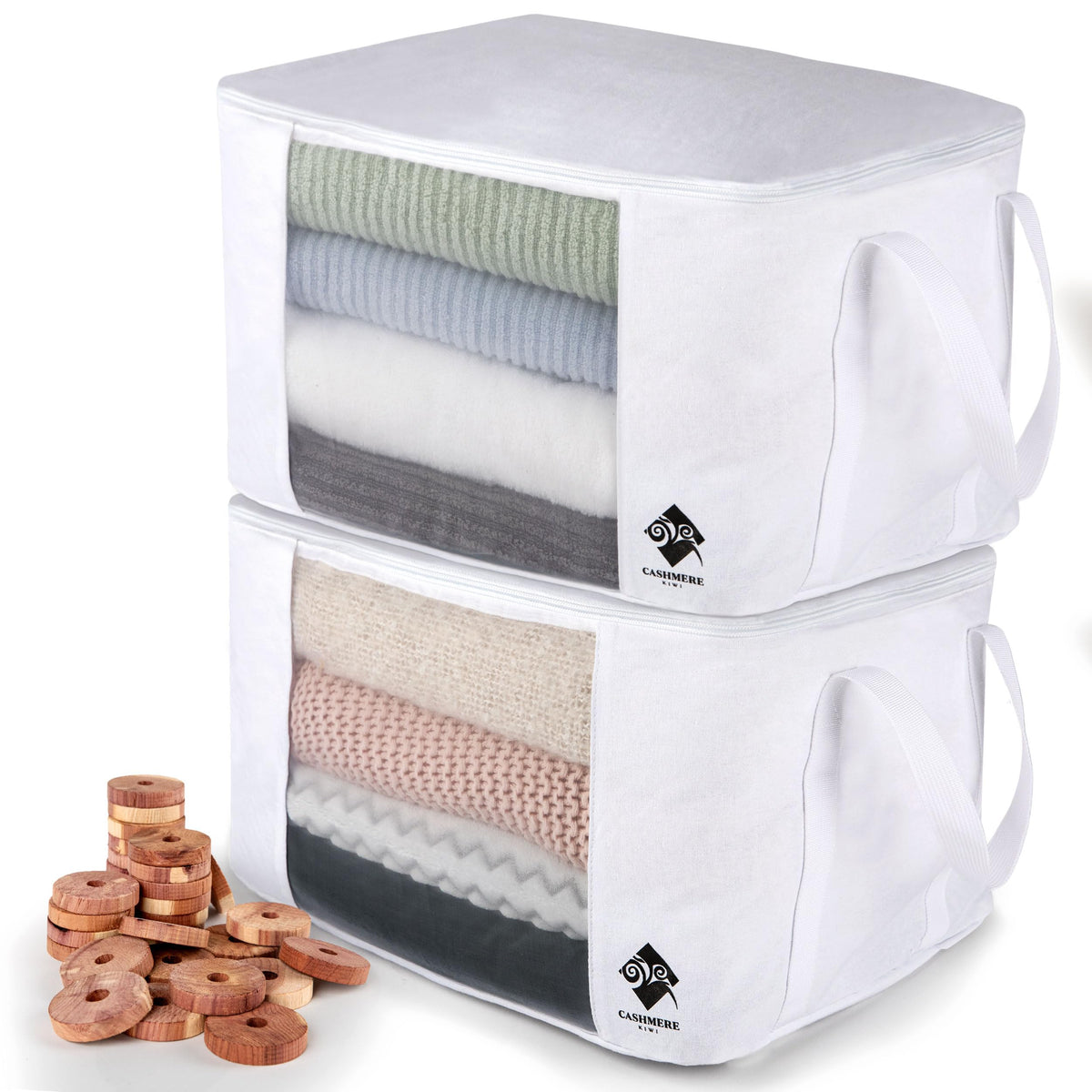 Cashmere Sweater Storage Bags | with Moth Protection Cedar | Breathable & Washable Cotton Bag | Suitable For Sweaters, Merino Wool, Scarves and more