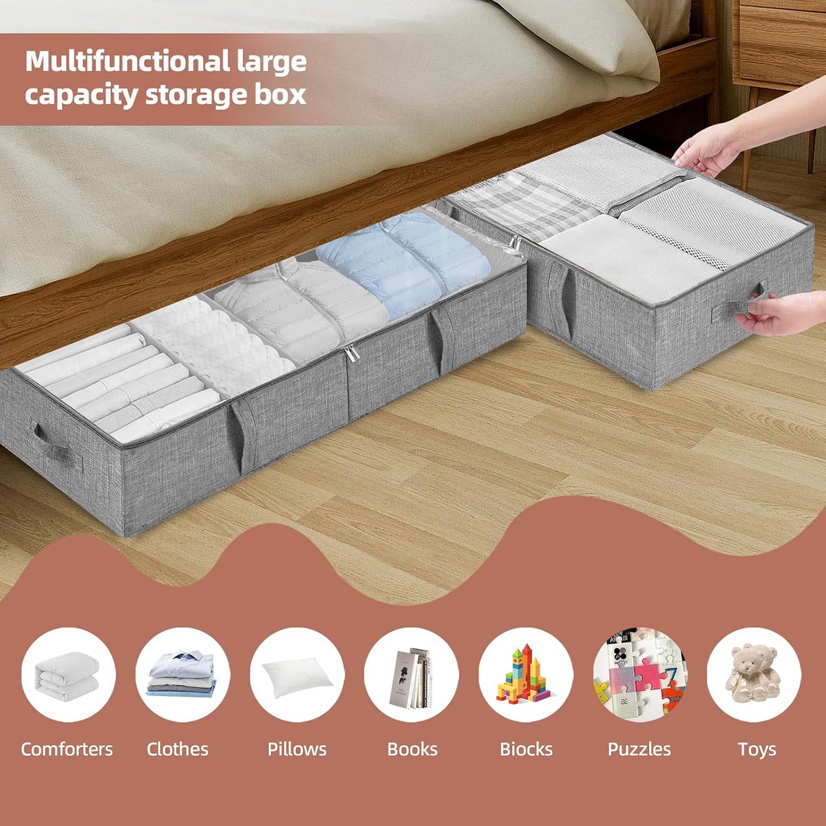 Underbed Storage Containers, 2-Pack Under Bed Toy Storage Boxes with Lids