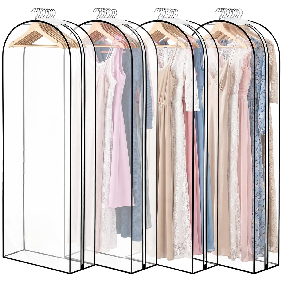 4 Pack Clear Garment Bags, 40" With 10" Gusset, Side Zipper