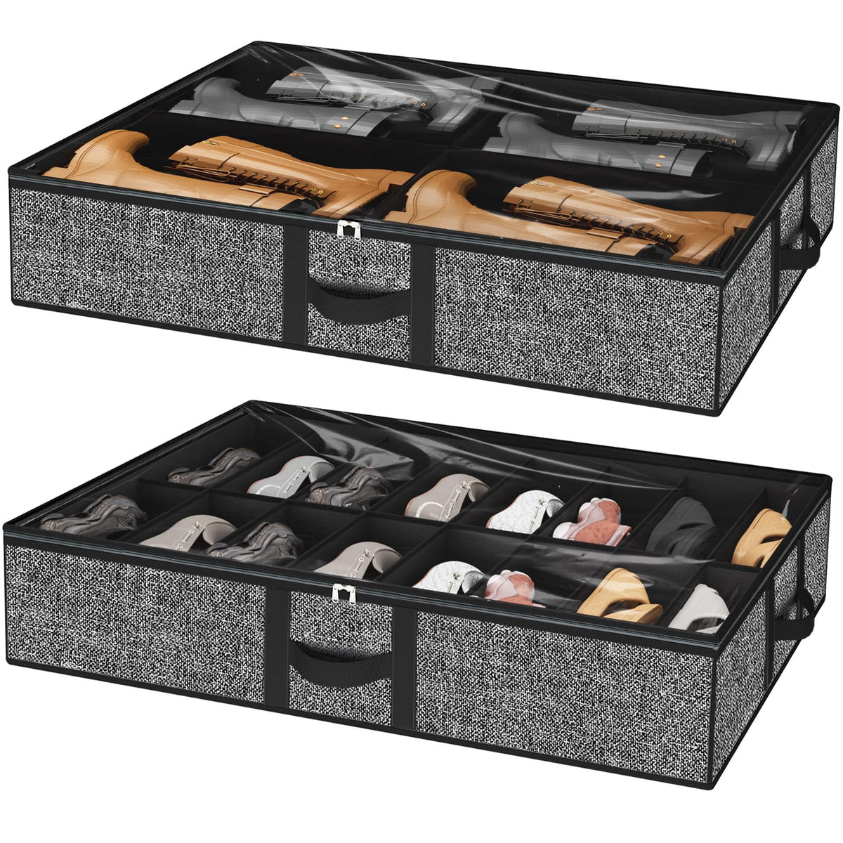 homyfort 32 Pairs Shoe Organizer Under Bed, Underbed Shoe Storage Boxes Bins, Organizador De Zapatos, Extra Large Zapateras Organizer, Grey, Set of 2