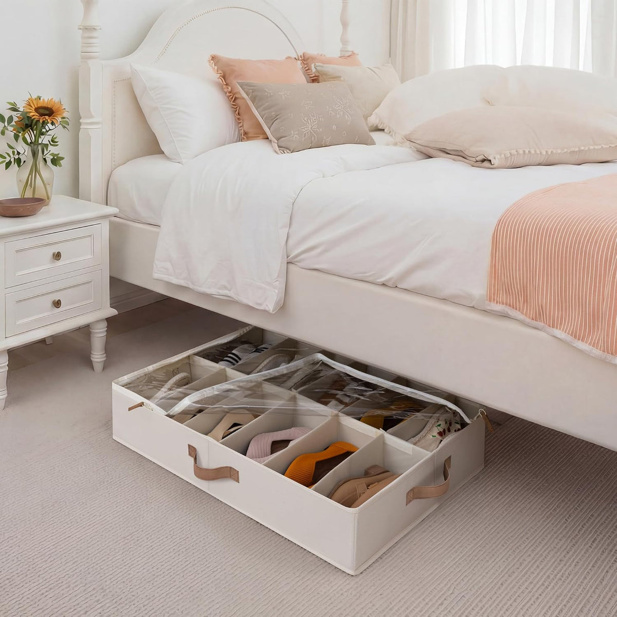 StorageWorks 2-Pack 24-Pair Under Bed Shoe Storage Organizer, Beige