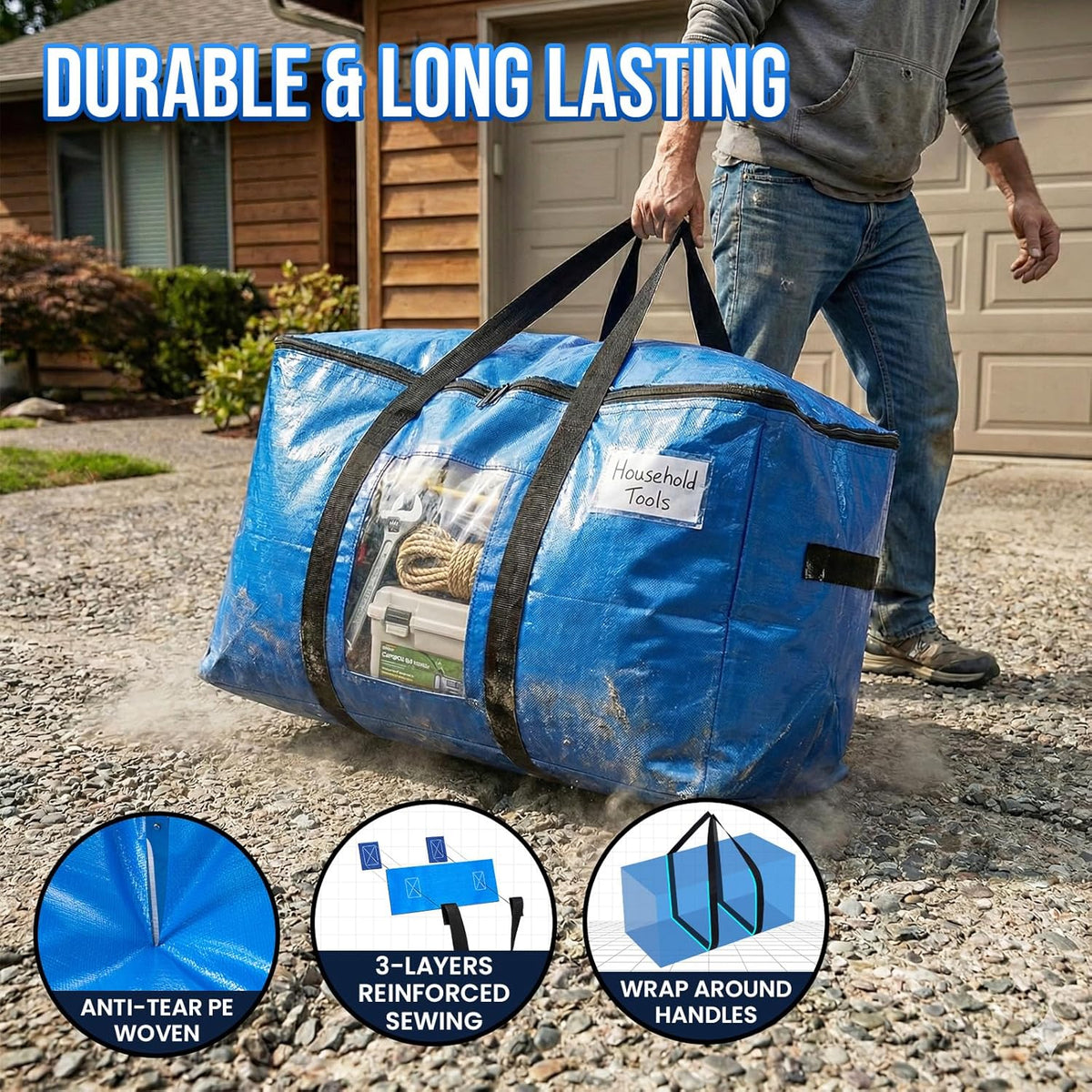 TAILI 4 Pack Blue Extra Large Moving Bags,Storage Bags with Visible Window