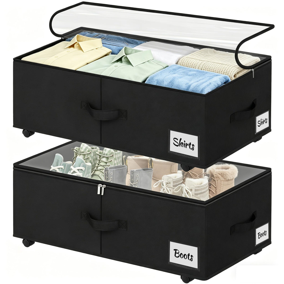 Under Bed Storage with Wheels, 2 Pack Underbed Storage Containers with Clear Lid & Label, XXL 75L Easy Assembly Rolling Under Bed Shoe Storage for Clothes, Shoes, Blankets, Gray(28.3 X 16.5 X 9.5 in)