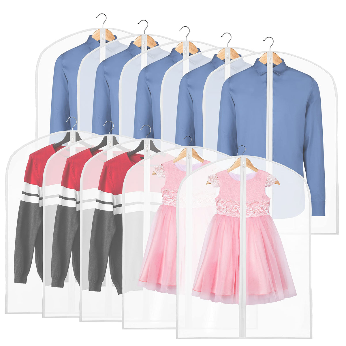 Simple Houseware 60-Inch Translucent Garment Bags with Zipper, 6 Pack