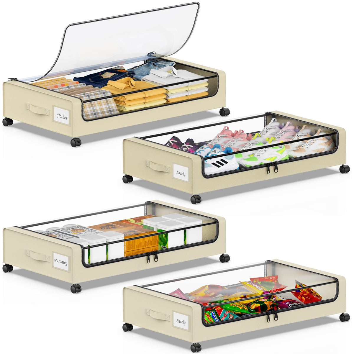 Beborxue Under Bed Storage with Wheels, 2-Pack Under the Bed Storage Containers with Lids, XXL 60L Under Bed Shoes Storage Organizer Bins, Rolling Underbed Storage for Clothes, Shoes, Blankets (Black)