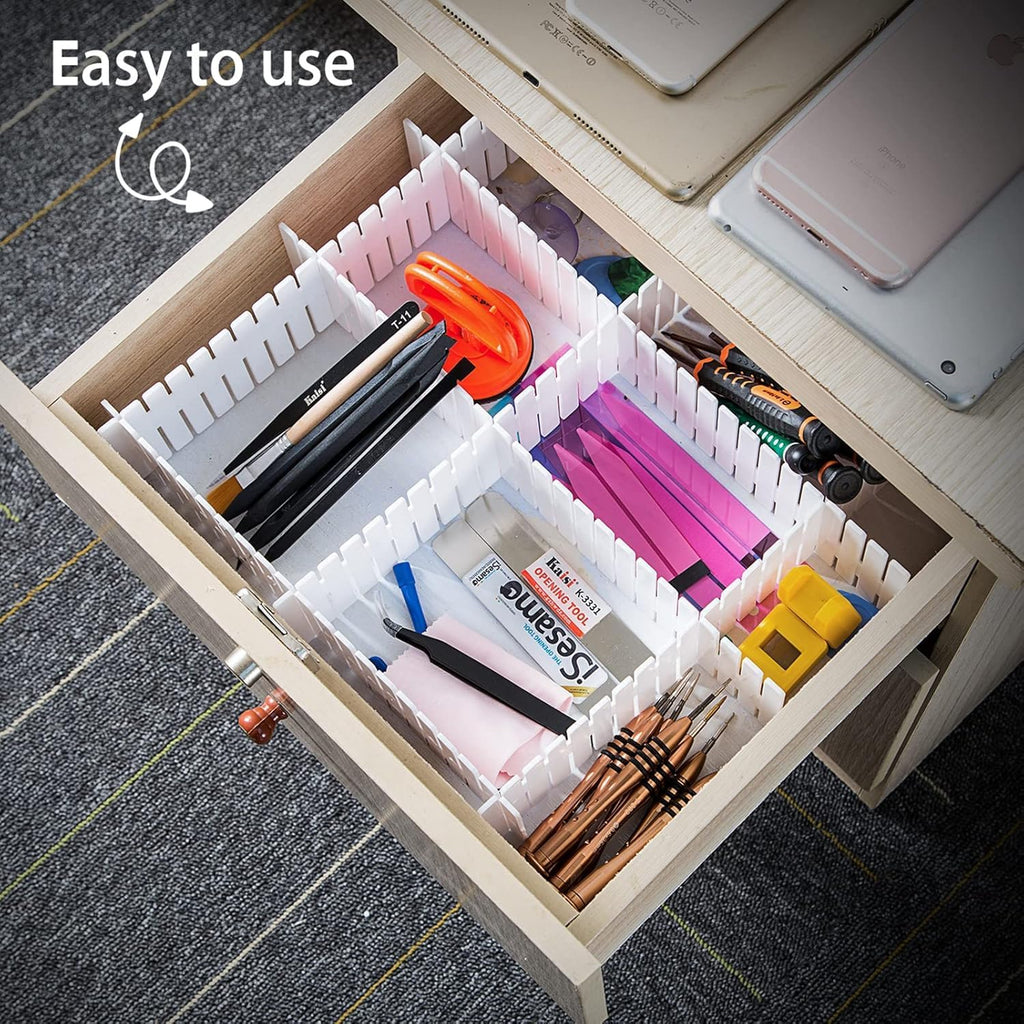 85Pcs Drawer Dividers, Adjustable Drawer Organiser, Cut at Will for Tidying Clutter Clothes, Socks, Makeup, Dresser, Kitchen Black