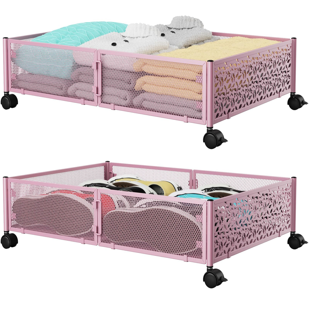 PHINOX Under Bed Storage Container with wheels,Patterned,Metal,2 Pack,Black