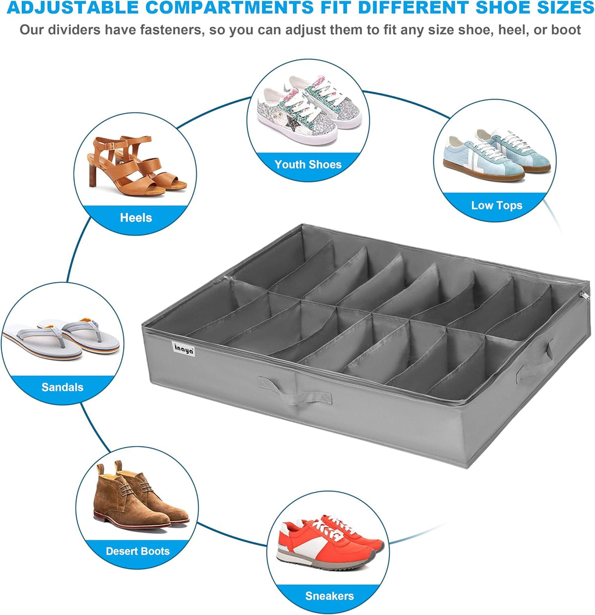 INAYA Under Bed Shoe Storage Organizer Set of 2, Fits up to 32 Pairs