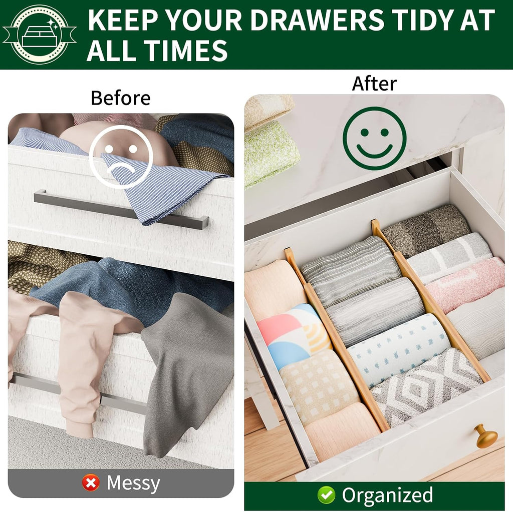 Dunruz Bamboo Drawer Dividers 2.6" High,17"-20" Adjustable Spring Loaded Clothes Drawer Organizers for Kitchen, Dresser, Bathroom, Bedroom and Office