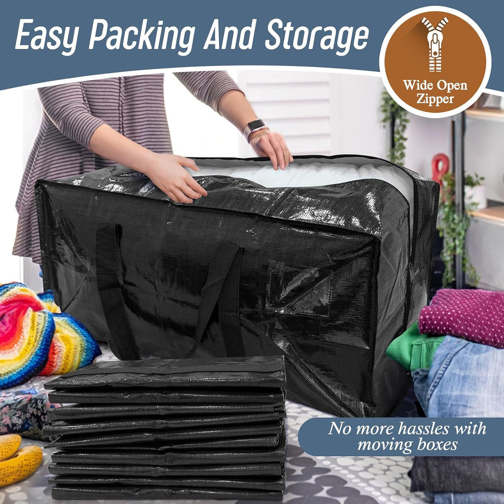 6 Pack Extra Heavy Duty Large Moving Bags with Strong Zipper, Black