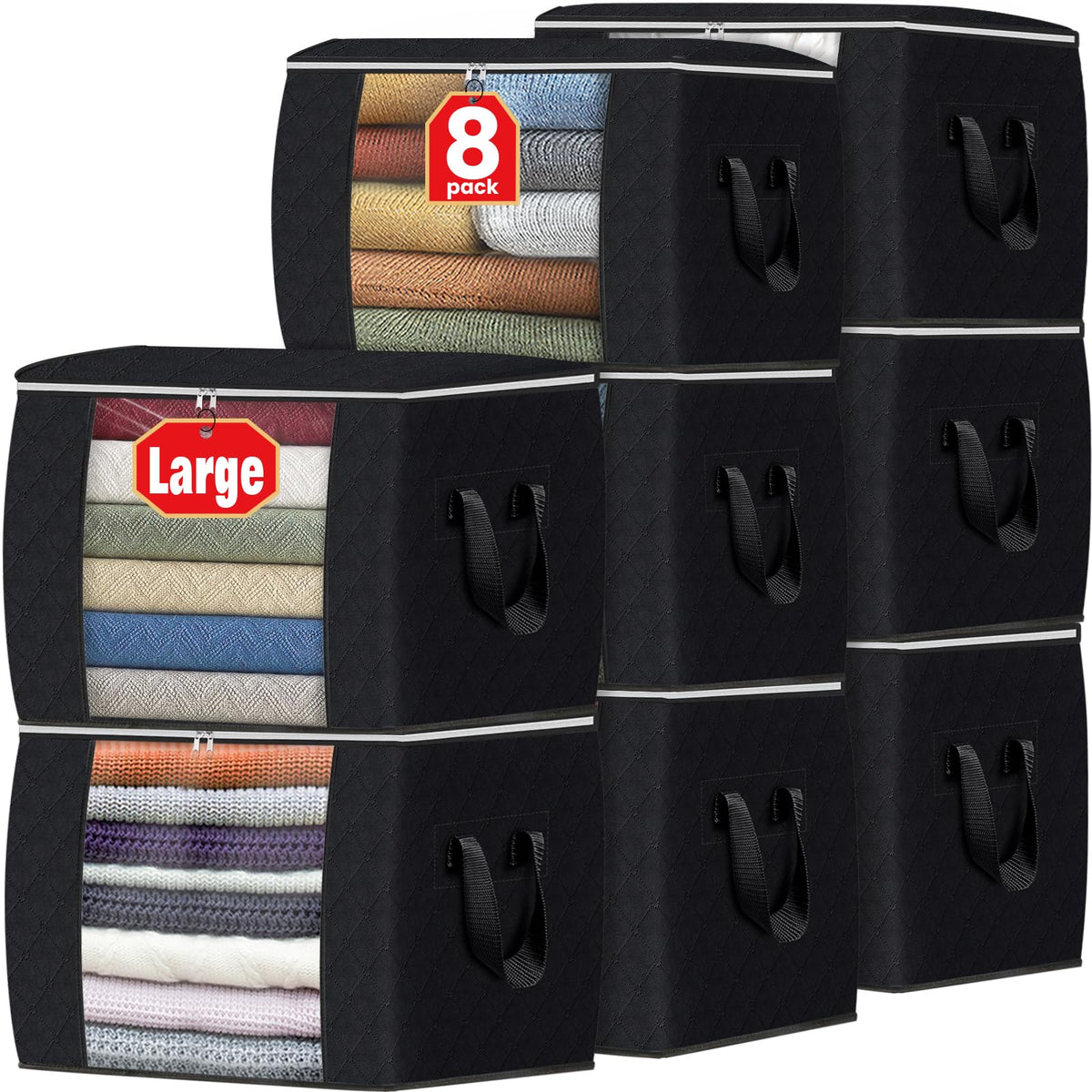 Fab totes 6 Pack Storage Bags for Clothes Blanket Storage Bins with Lids