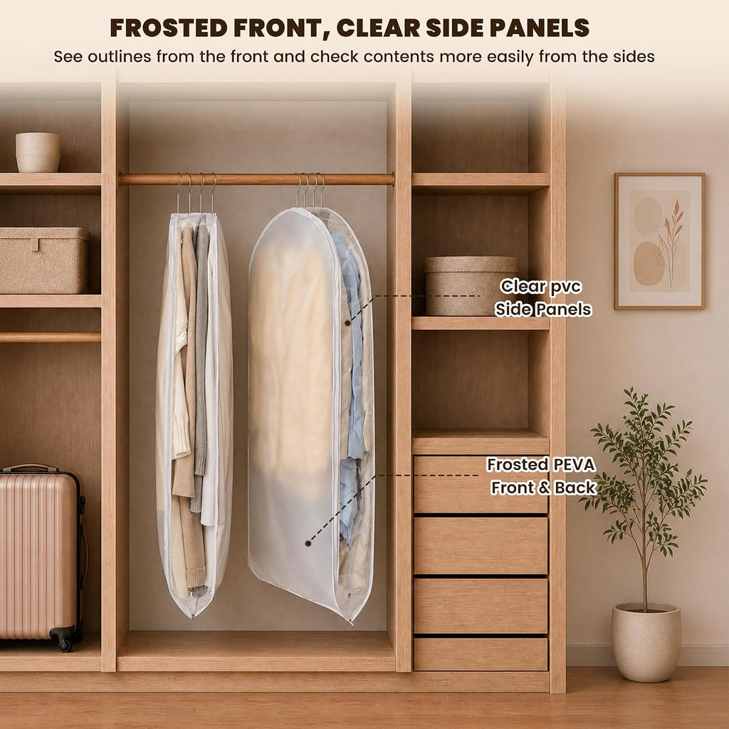 Space Saving Garment Bags for Hanging Clothes, Clear Sides, 3 Pack