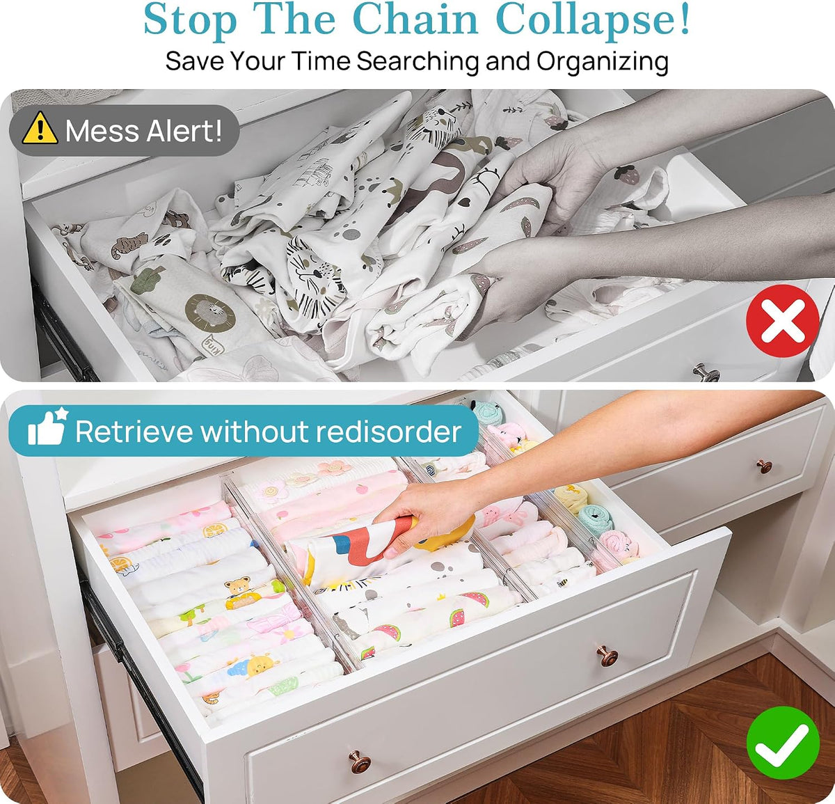 Vtopmart 4" Regular Upgrade Drawer Dividers for Clothes, 12.8"-22.3" 4 Pack
