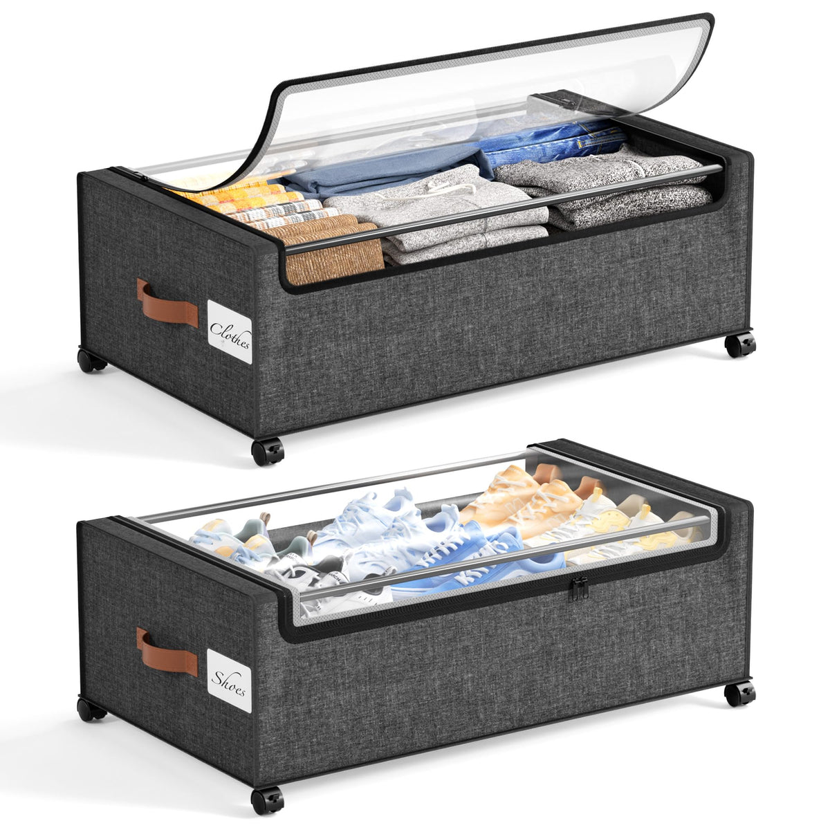 Yecaye Under Bed Storage with Wheels, 2Pack Under Bed Storage Containers, Underbed Shoe Storage Organizer, Rolling Under Bed Metal Drawers for Clothes, Blankets(30.71 x 16.93 x 6.69 in)