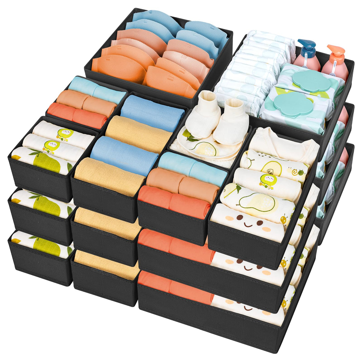DIMJ Drawer Organizer Clothes 15 Pack - Foldable Baby Organizers and Storage & Closet Organizers for Bedroom, Closet - Nursery Organization Dresser Dividers for underwear, Sock,Bra, Belt, Tie, Beige