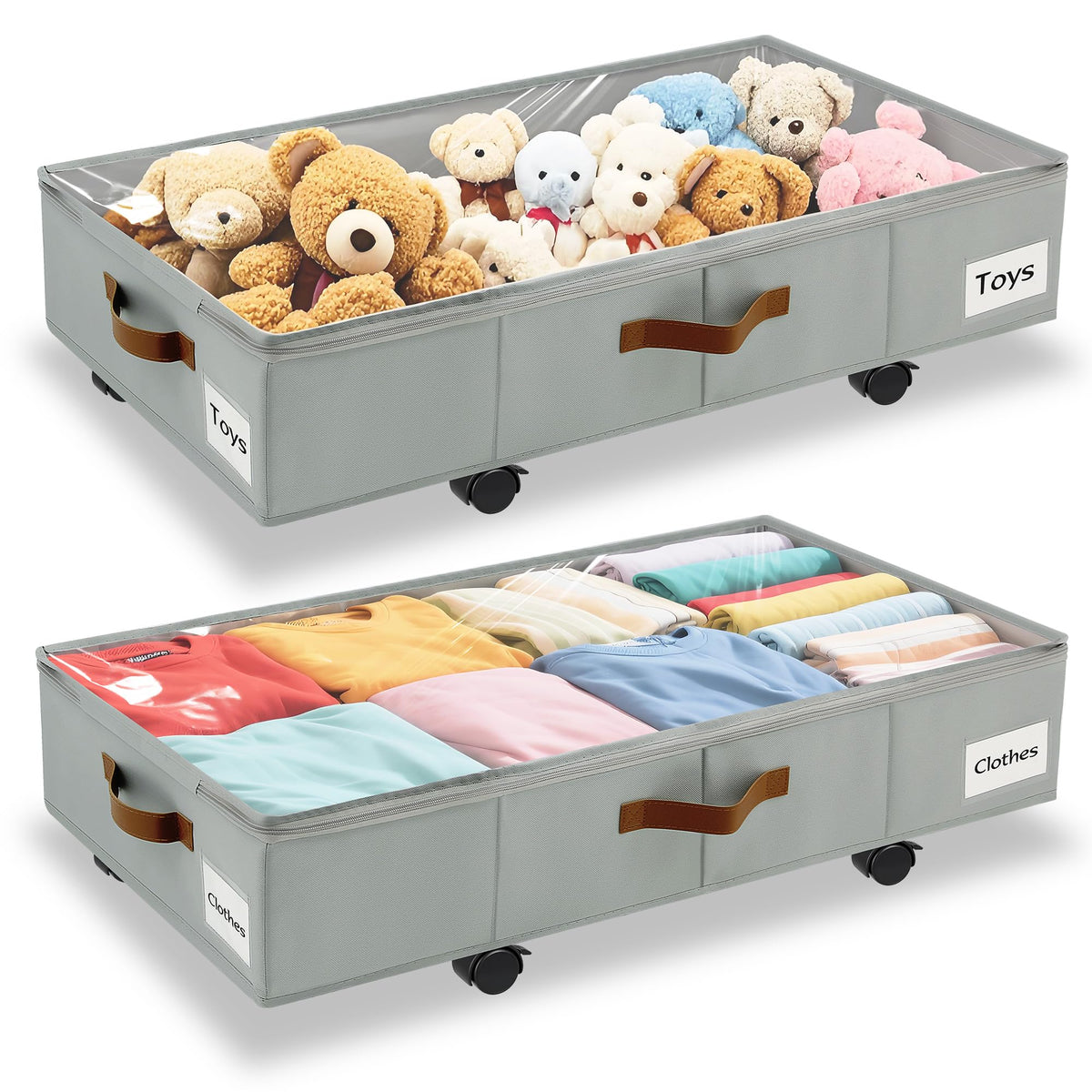 Under Bed Storage with Wheels, Dorm Room Organizer for Clothes Shoes Toys