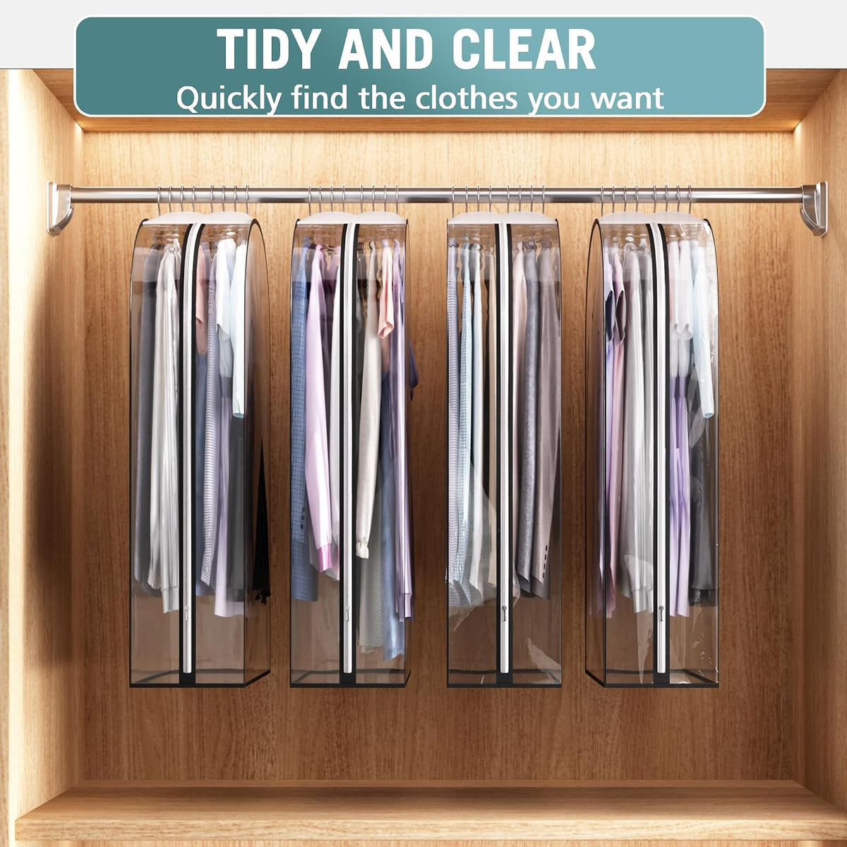 Liuoud Clear Garment Bags for Hanging Clothes 10” Gusseted, 4 Pack, 40”