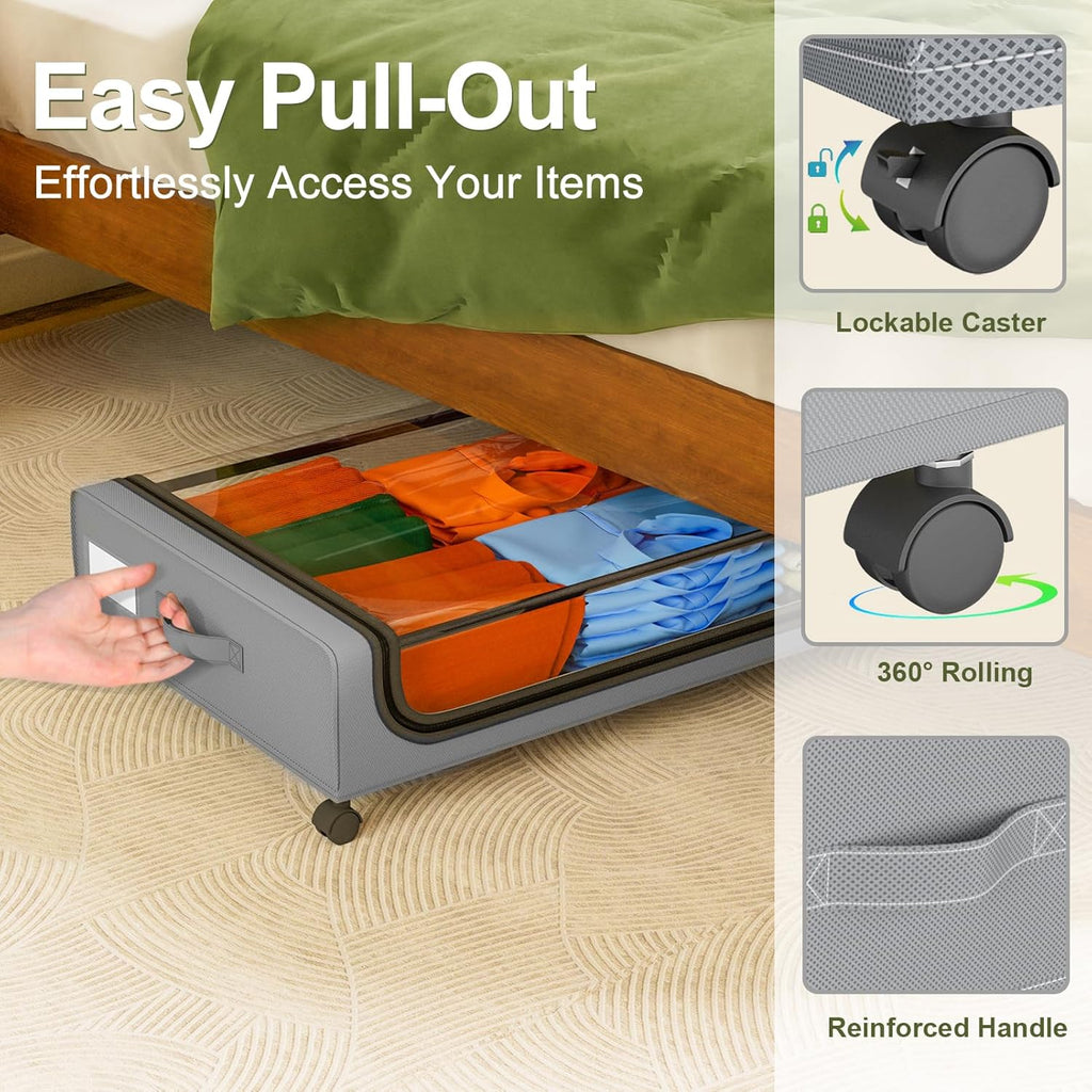 GoMaihe Under Bed Storage with Wheels 48L Grey 2-Pack
