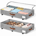 6 Inches Under Bed Storage with Wheels Pack of 2, Underbed Shoe Storage Container Bin with Clear Lid Cover, Rolling Under Bed Drawer Storage Bag Basket for Shoe Organizer Sheet Sweater - White