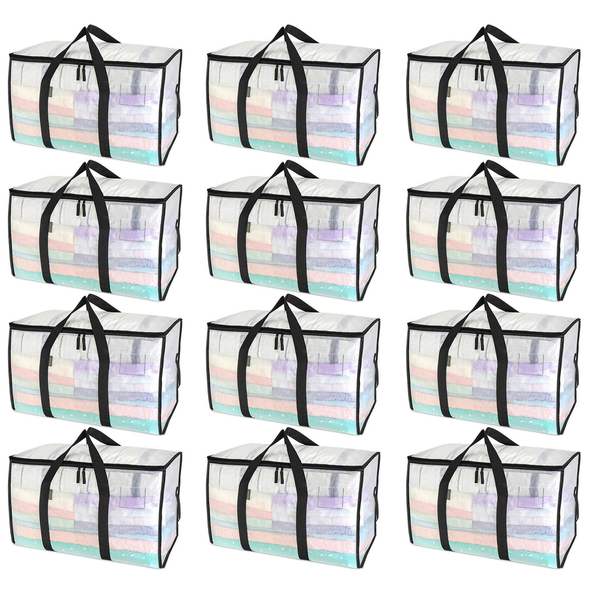 BALEINE 6-Pack Oversized Moving Bags with Reinforced Handles, Heavy-Duty Storage Tote for Clothes, Moving Supplies (Clear, 6-Pack)