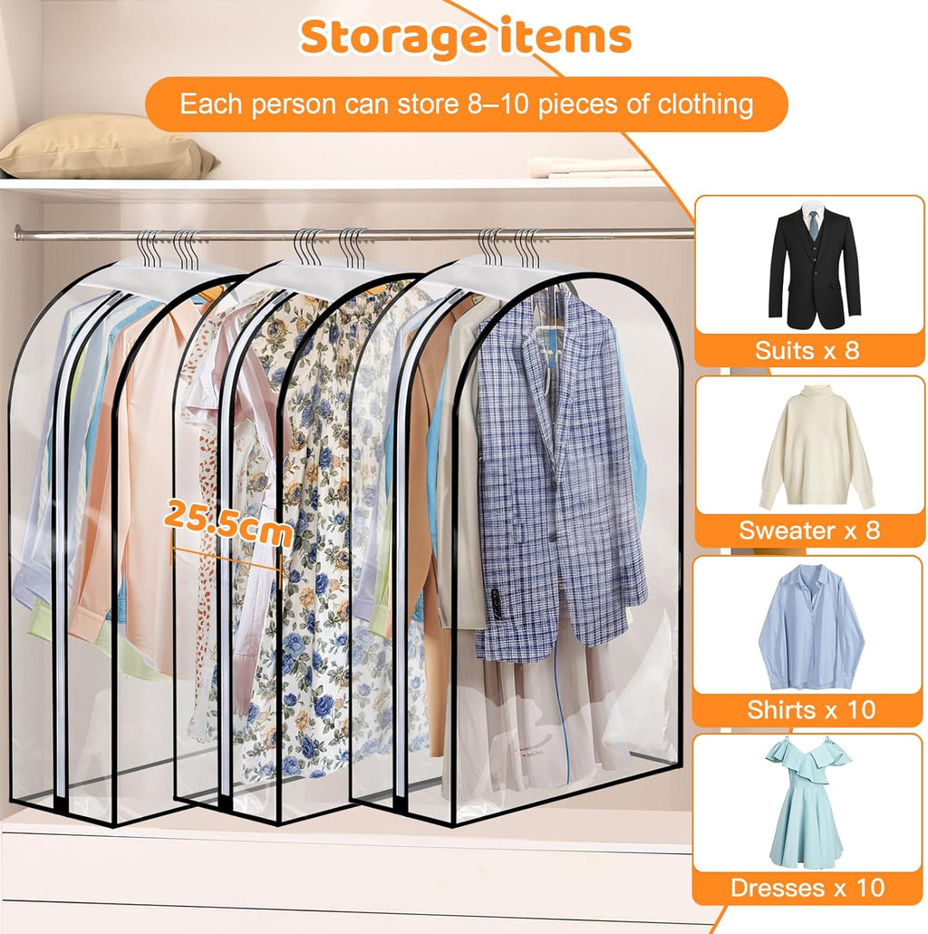 4 Pack Clear Garment Bags, 40" With 10" Gusset, Side Zipper