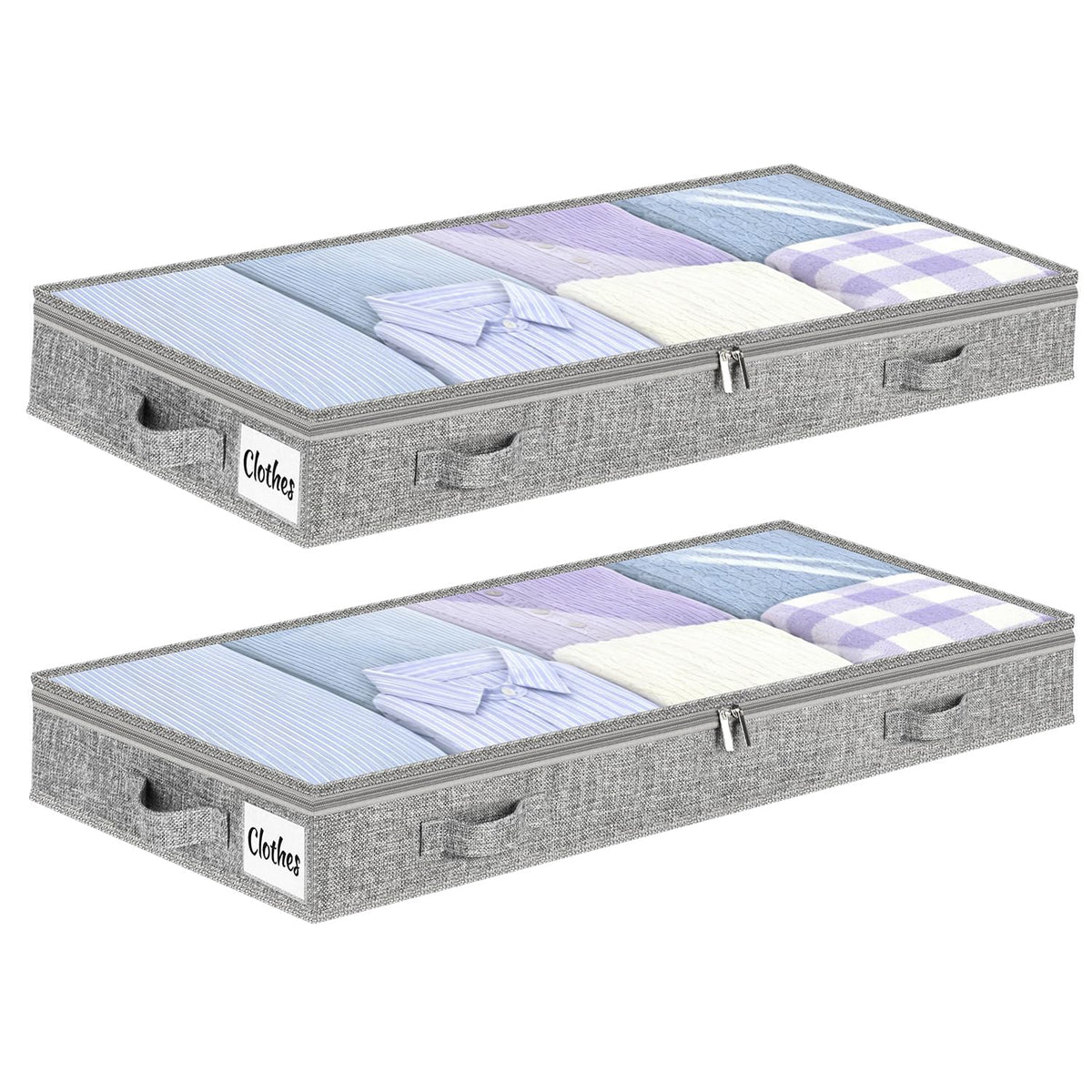 Under Bed Storage Container Bins 2 Pack, 4.5 Inch Slim Low Profile Underbed Clothes Storage Organizer for Dorm & Home, Use for Blanket and Toy Storage Box W/ Sturdy Bottom/Sides, Foldable Thick Fabric