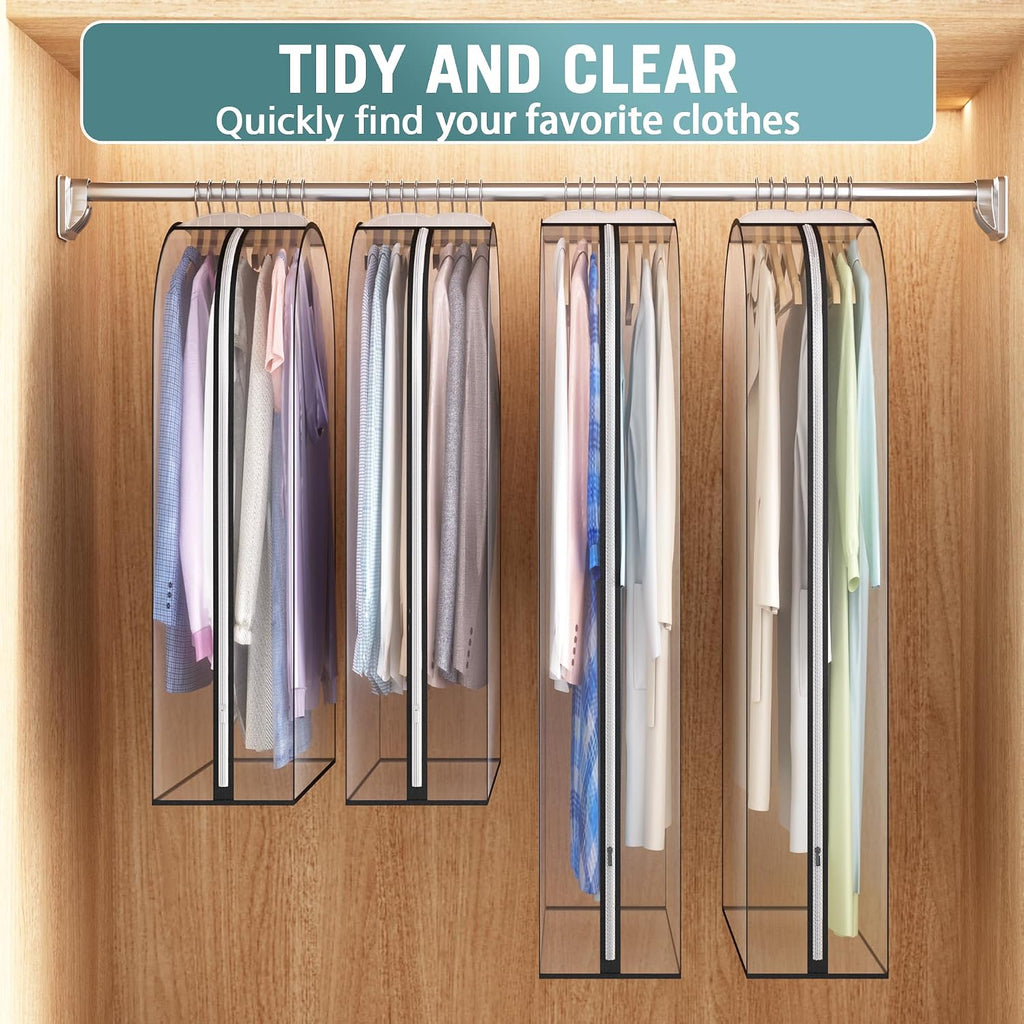 Liuoud Clear Garment Bags for Hanging Clothes 10” Gusseted, 4 Pack, 40”&50”