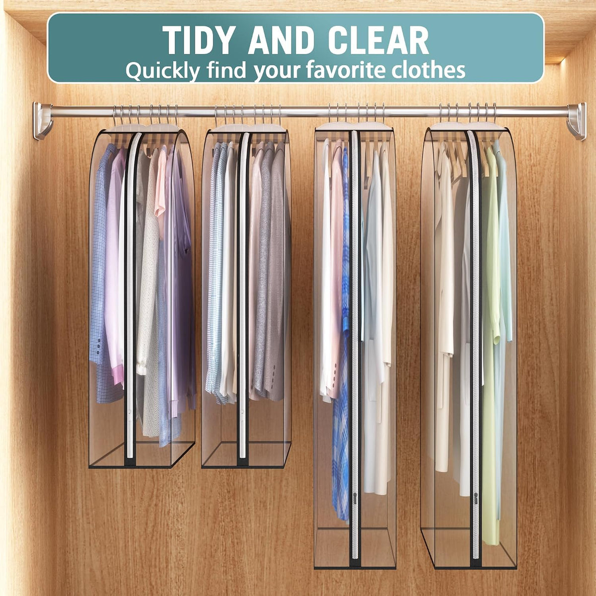 Liuoud Clear Garment Bags for Hanging Clothes 10” Gusseted, 4 Pack, 40”&50”