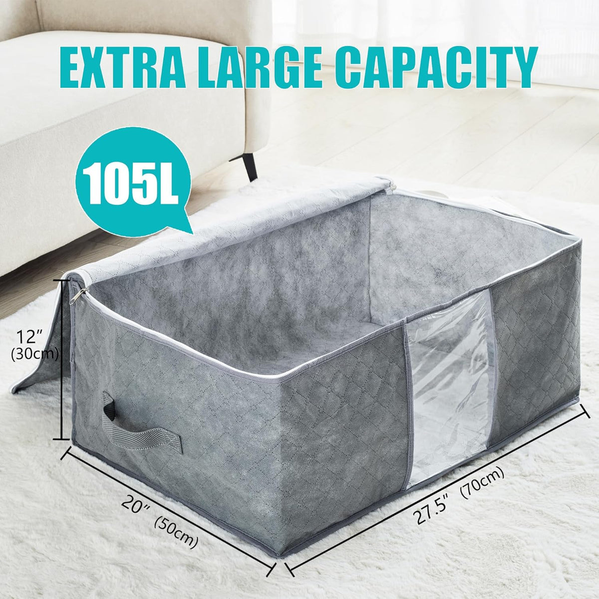 105L Extra Large Storage Bag for Blankets Comforters Bedding Clothes Pillow
