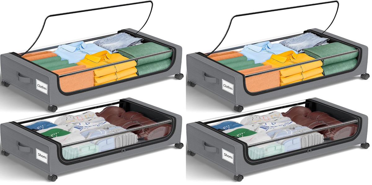GoMaihe Under Bed Storage with Wheels 48L Grey 2-Pack