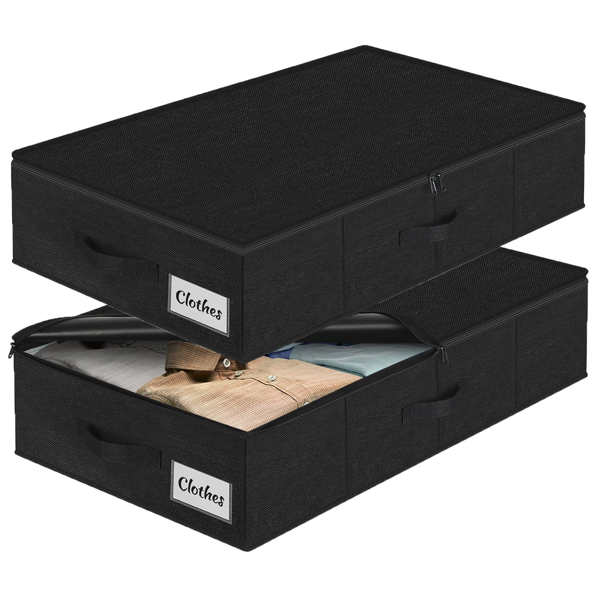 Under Bed Storage Container Bins 2 Pack, 4.5 Inch Slim Low Profile Underbed Clothes Storage Organizer for Dorm & Home, Use for Blanket and Toy Storage Box W/ Sturdy Bottom/Sides, Foldable Thick Fabric