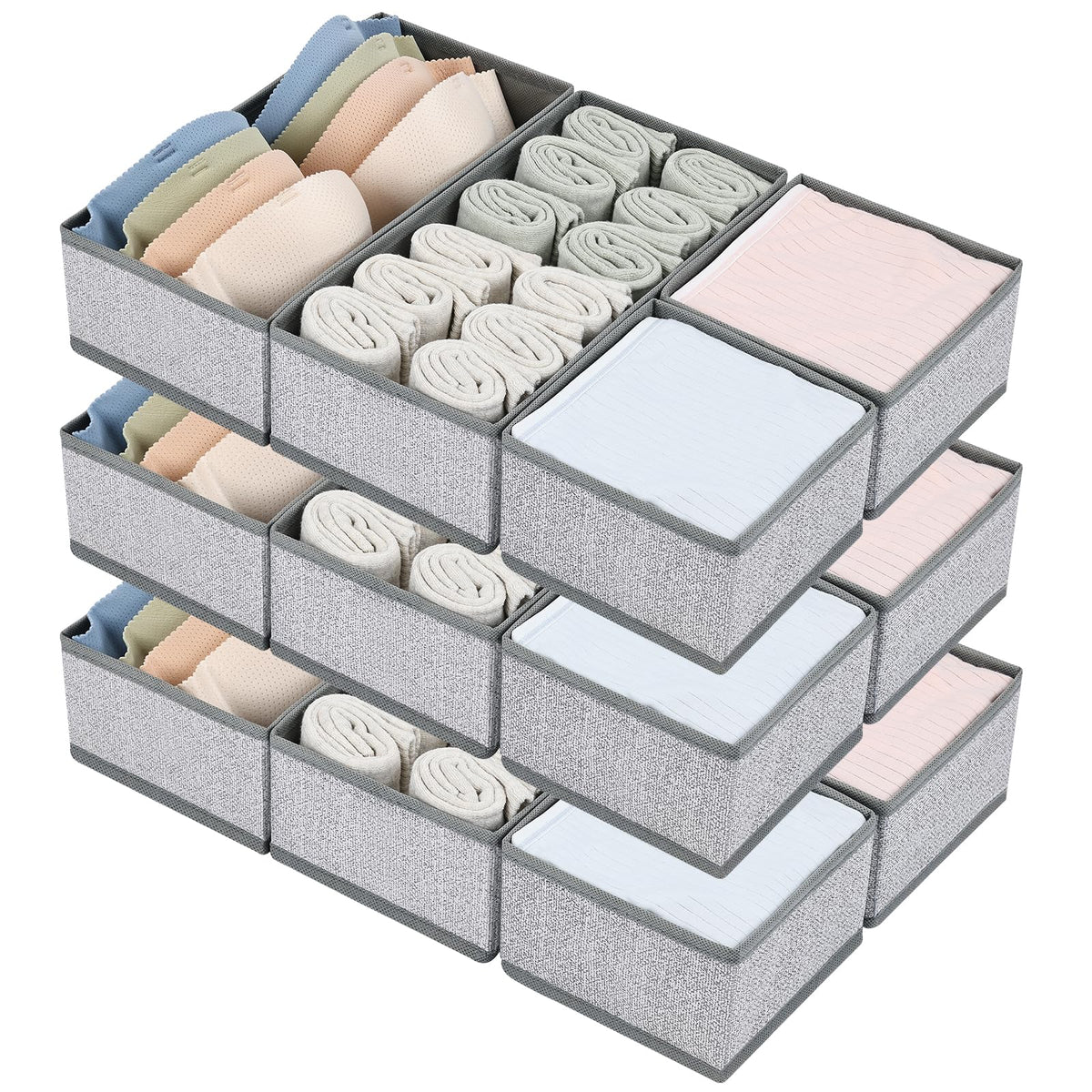 DIMJ Drawer Organizers Clothes, Dresser Organizer Bins for Baby Clothes,Underwear and Sock, Fabric Closet Organization and Storage Boxs, Drawer Dividers for Nursery, Clothing, Tie - 4 Pack, Beige