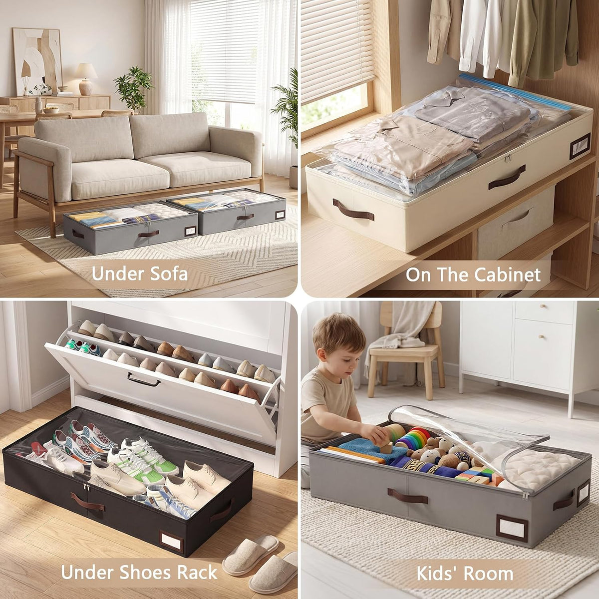 OIAHOMY 2 Pack Under Bed Storage with Handles, Underbed Container for Bedroom & Closet, Fits Beds Higher than 6", Under the Bed Storage for Seasonal Clothes, Blankets & Shoes - Grey