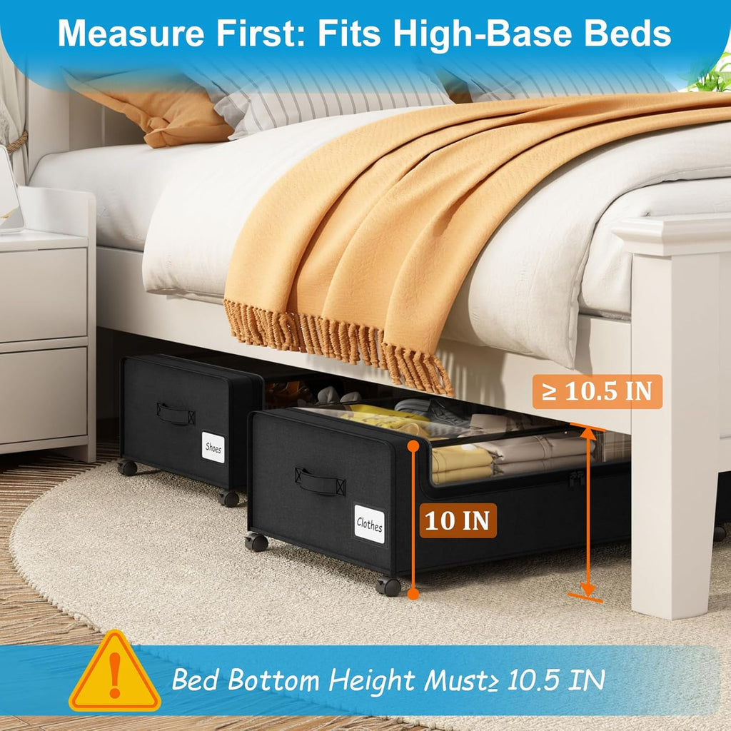 Webetop Under Bed Storage Containers with Wheels, Clear Lid, 2-Pack
