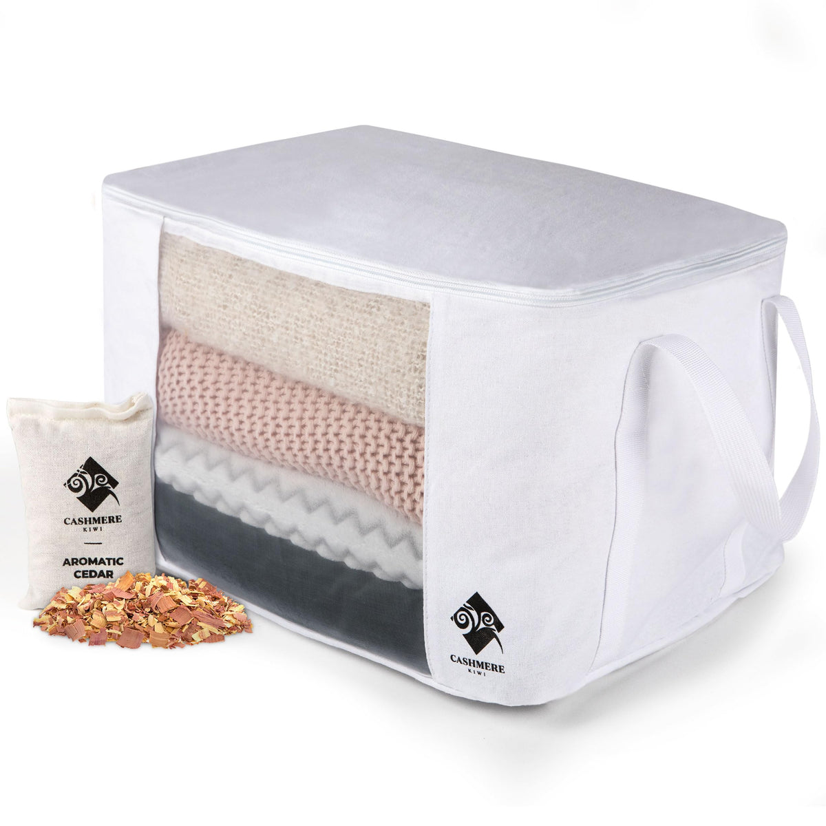 Cashmere Sweater Storage Bags | with Moth Protection Cedar | Breathable & Washable Cotton Bag | Suitable For Sweaters, Merino Wool, Scarves and more