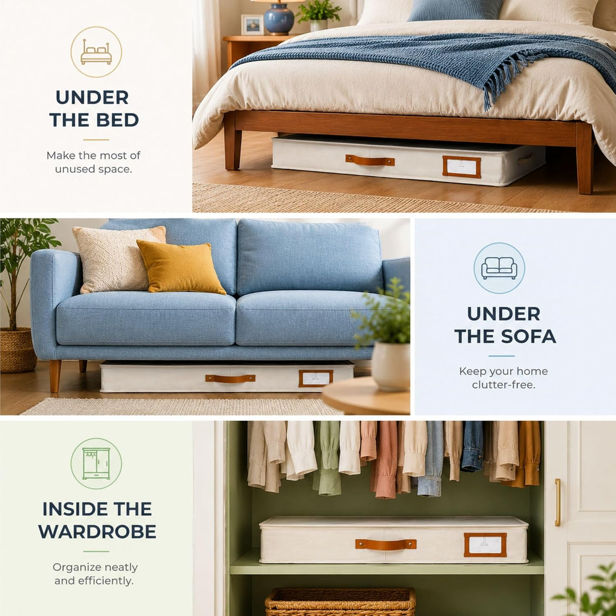 HOMELUX THEORY Under Bed Storage, Low Profile 2pc with Lid, Ivory