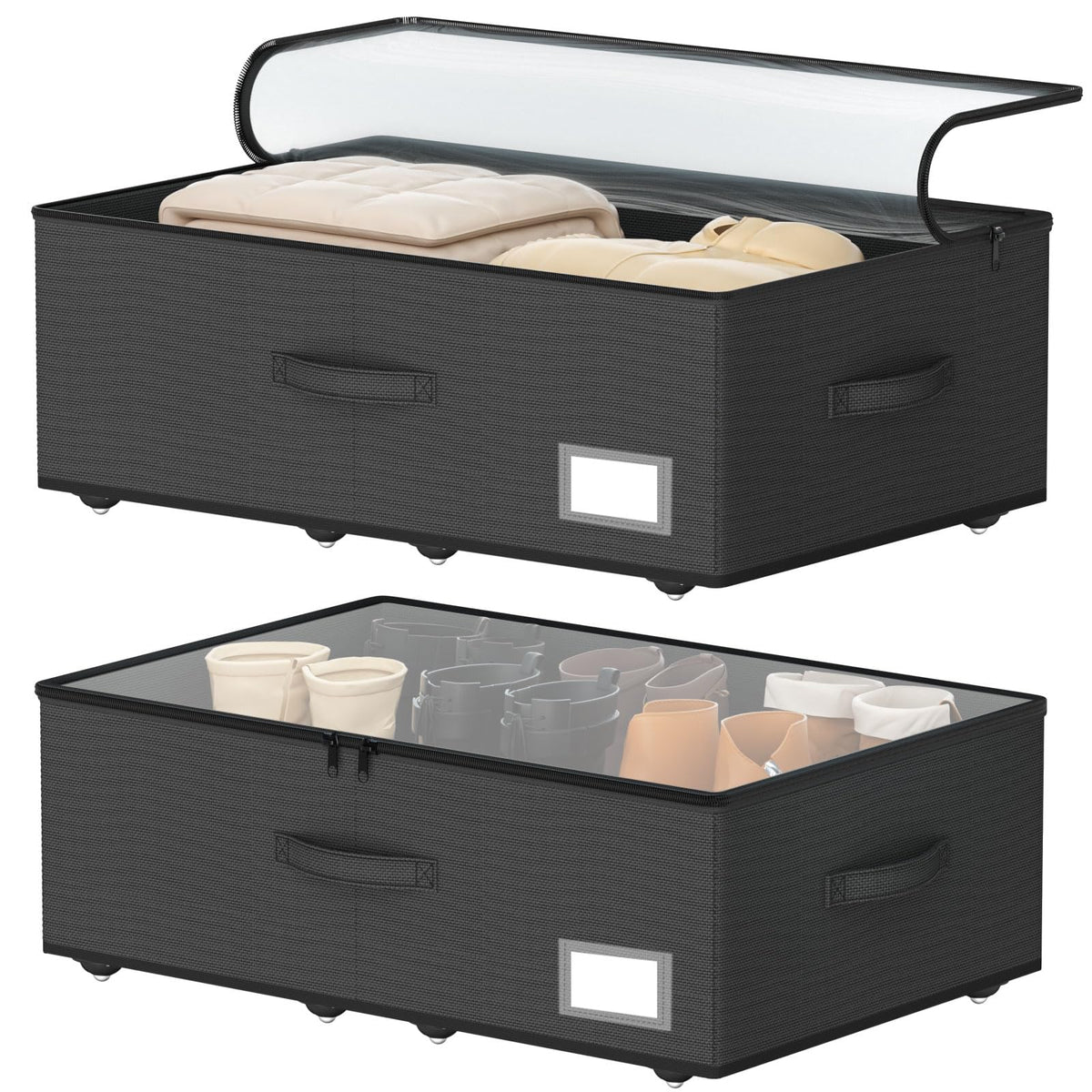 EE-RoomWorld Under Bed Storage with Wheels, No Assemble Required 5.5 inches height beige under bed storage bins,Low Profile Rolling Underbed Shoe Storage containers，dorm underbed storage drawers