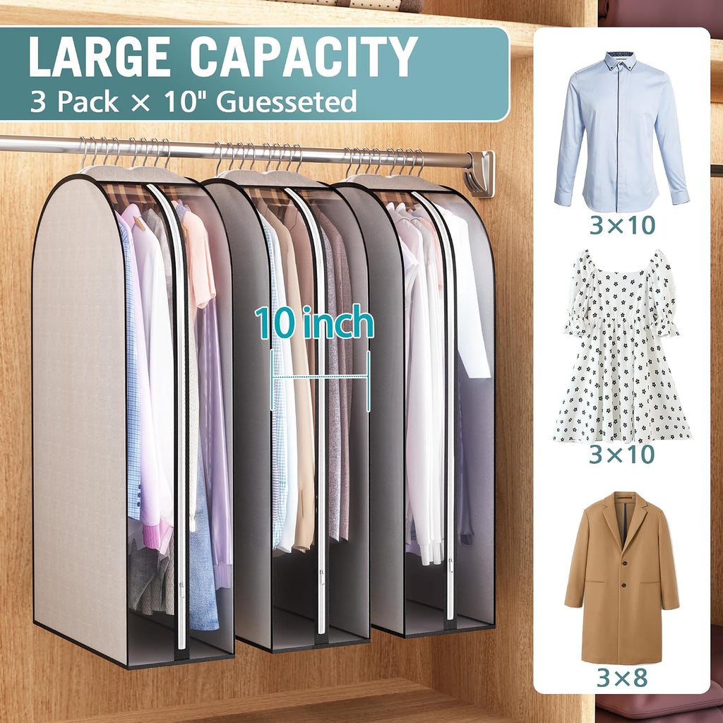 Liuoud 10" Gusseted Garment Bags for Hanging Clothes, 40", 3 Pack