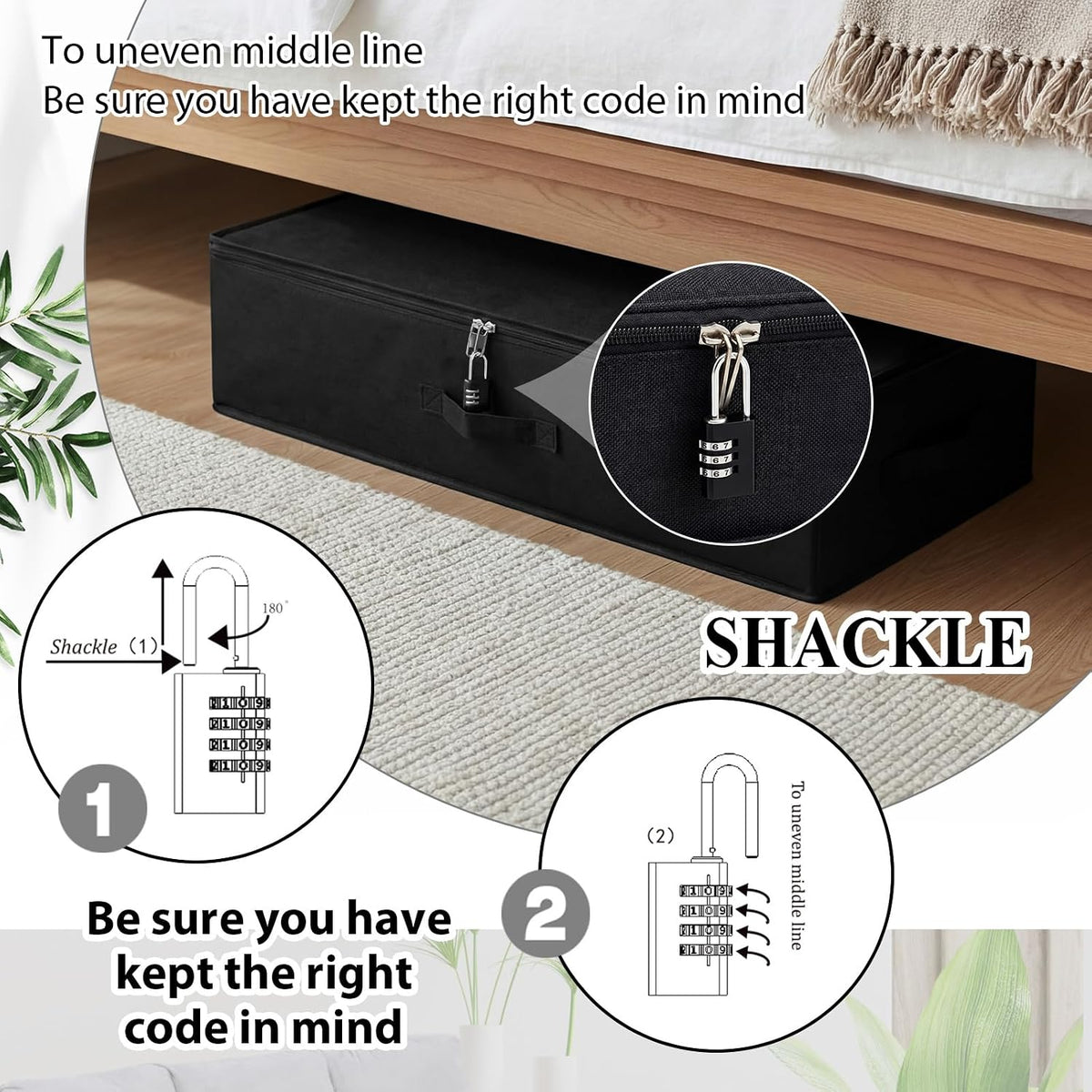 Briwooody 29.9 x 15 x 6.7in Discreet Lockable Under Bed Storage Bag,Black